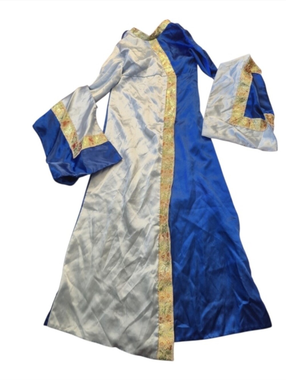 Kids Two-Tone Royal Blue and White Satin Pajama Robe with Gold Trim